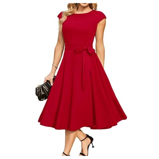DRESSTELLS midi 1950-talet vintage retro rockabilly klänning damens eleganta bröllopscocktailklänning Red L