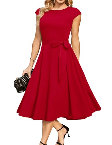 Image of DRESSTELLS Women's Cocktail Dresses, Formal Wedding Guest Modest Church Vintage Tea Party Midi Evening Dress
