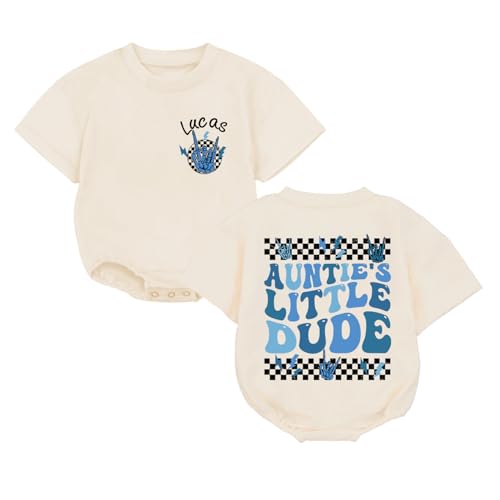 Personalized Auntie'S Little Dude Babies Boys Romper, Aunties Bestie Baby Clothes Boy