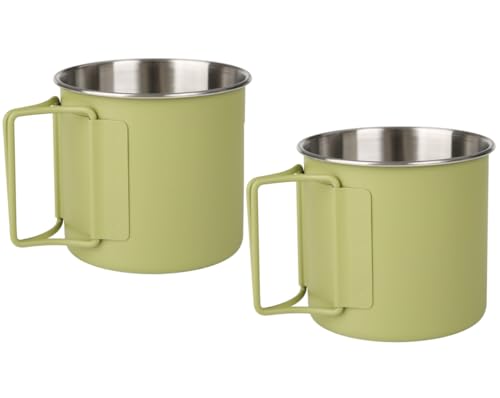 Wsaikis Camping Cups, Stainless Steel, 12oz, Set of 2, Green
