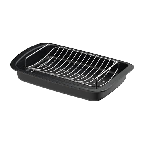 BergHOFF Graphite Non-stick Roaster with Removable Rack 16.5', Recycled Cast Aluminum Pan, Stainless Steel Rack, CeraGreen Non-toxic Ceramic Coating, Grill BBQ Steak Veggies