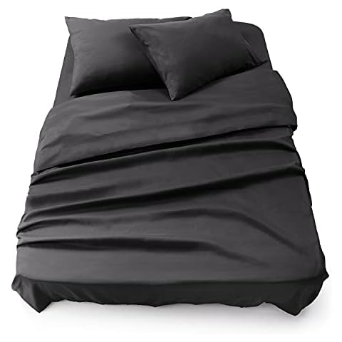 Blumtal Bedding 4 Piece Bed Sheet Set - Flat Sheet, Fitted Sheet with 2 Pillowcases for King Bed, Wrinkle Free Microfibre Fabric, Anthracite Cover