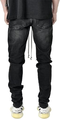 Ripped Punk Goth Zipper Jeans Men's Fashion All Match Hip Hop Tapered Slim Denim Ripped Motorcycle Biker Jeans4