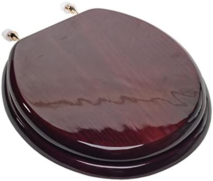 Comfort Seats C1B1R16BR Designer Solid Wood Toilet Seat with PVD Brass Hinges, Round, Mahogany
