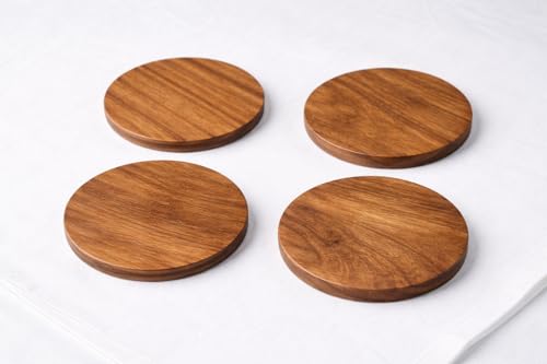 Image of Wooden Platter with 4 Tea Coasters - Elegant Serving Set for Home and Cafe