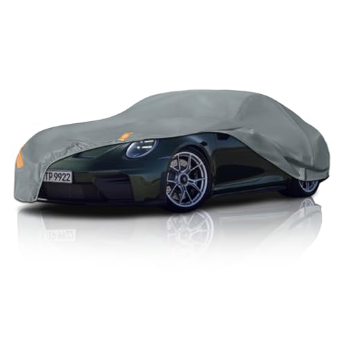 Waterproof Heavy Duty Car Cover Custom Fit Porsche 911(2011-2026) Outdoor Covers with Cotton Liner and Breathable Ventilation Mesh Full Exterior Cover Sun Rain Snow UV Protection with Zipper Door