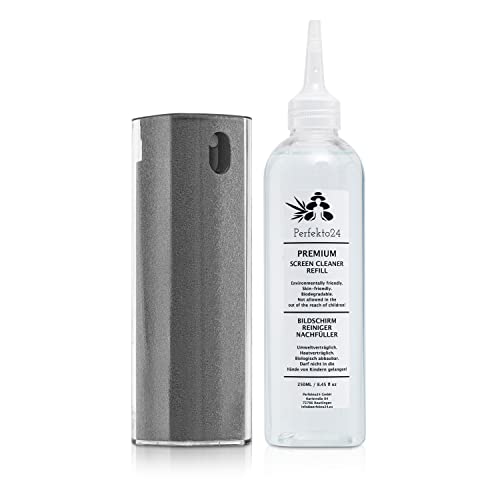 Perfekto24 nettoyant d'écran en Microfibre avec Solution de Nettoyage - pulvérisateur de Nettoyage - 1 nettoyant d'écran Gris avec 1 Flacon de Recharge de 250 ML Cover