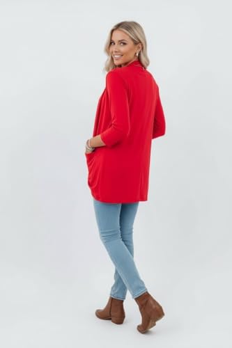 Image of ToBeInStyle Womens Open Front Long Sleeve Lightweight Asymmetrical Draped Cardigan with Side Pockets