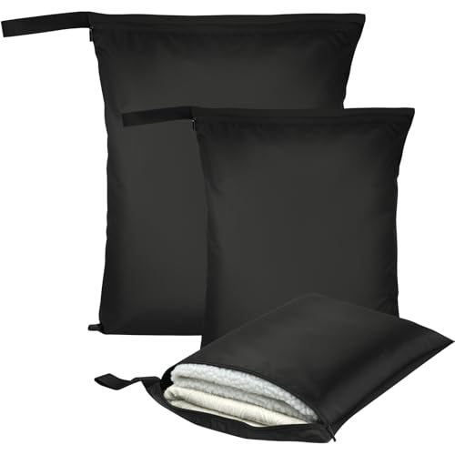 AOOSA 3 Stück Nasstasche, Schwarz Wetbag Schwimmsachen, wasserdichte Wet Bag mit Reißverschluss, Wiederverwendbar Nassbeutel für Badebekleidung, Sportkleidung, Schmutzige Kleidung