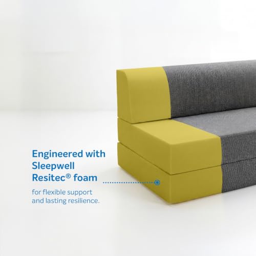 Image of Sleepwell Sofa Cum Bed | Single Seater 75x30x7 Inch - Folds into a Single Bed | Comfortable by Day, Supportive by Night Resitec Foam | Washable Zip Cover | Grey | 3 Years Warranty