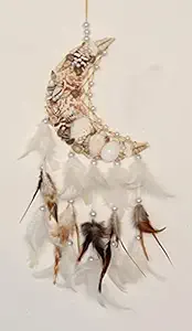 Yuvicreations Wood Feathers and Natural Sea Shells Moon Shape Dream Catcher