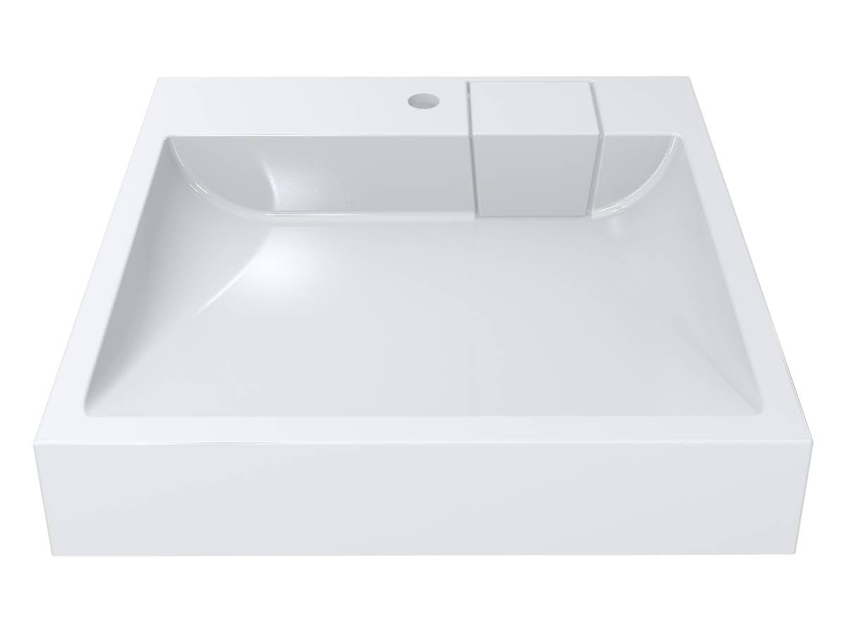 Lavabo TALLINN piedra, suspendido pared sobre lavadora. L60xW60x12 cm, peso 19 kg. Material: mezcla de materiales minerales naturales y resina. Superficie brillante extremadamente solido