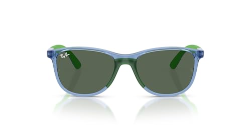 Ray-Ban RJ9077SF Low Bridge Fit Sunglasses, Transparent Blue/Dark Green, 49 mm