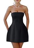 YMDUCH Womens Sexy Strapless Tube A-line Mini Dress Club Party Short Prom Dress Black