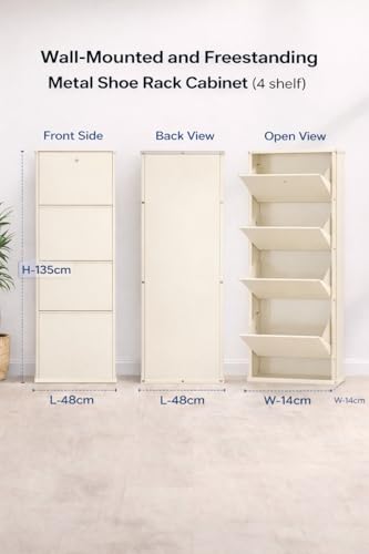 Image of Shoe Rack, Wall Mounted and Freestanding Metal, Multiple Shelf Options, White and Black (White, 4)