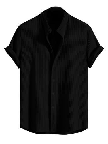 Image of GRECIILOOKS Shirt for Men | Mens Casual Shirt's | Men's Regular Fit Stylish | Printed | Man's Solid Slim Fit | Short Sleeve | Trendy Black
