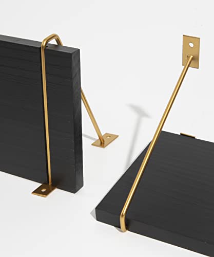 Godimerhea Black Floating Shelves For Wall, Set Of 2 Wall Mounted Hanging Wood Shelf With Gold Brackets, Modern Luxury Decorative Organizers Storage Shelves For Bathroom, Living Room, Bedroom, Kitchen #TOP3