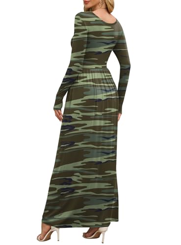 Image of DEARCASE Women's Maxi Dress Long Sleeve Crewneck Empire Waist Long Dresses | Empire Waist,round neck,floor length, dual side pockets, A-line,fall winter long dresses for wedding guest,party,vacation
