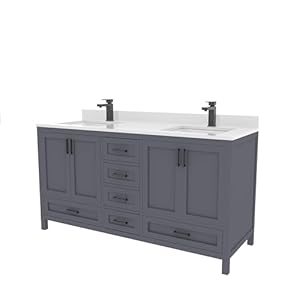 Rooh60incharcoalgreydoublesinkbathroomvanitysetwithwhitequartzcountertop4softclosingdoors5fullextentionsoftclosedrawersblackhardware Urban Country Home Decor Rooh 60 in charcoal grey double sink bathroom vanity set with white quartz countertop 4 soft closing doors 5 full extention soft close drawers black hardware urban country home decor