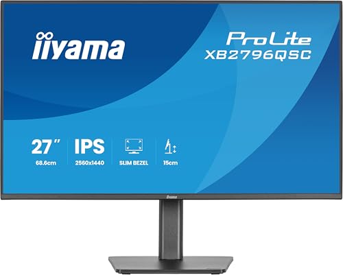 iiyama Prolite XB2796QSC-B1-B1 Moniteur LED IPS 68,5 cm 27" QHD HDMI USB-C (65 W) Hub USB (USB v3.2 Gen 1, Type-C) Slim-Line Réglage de la Hauteur Pivot Noir