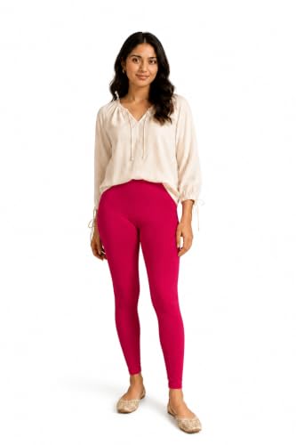 Image of Women's Cotton Lycra Ankle Length Leggings | Regular Rise, Soft 4 Way Stretch Fabric | Casual & Ethnic Wear