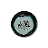  Schöner Keramik-Anhänger „Max und Moritz, Witwe Bolte“ in braun-blau-grün marmoriert; Schmuck Kette Kettenanhänger Geschenk Kunsthandwerk Keramik rund Talisman Amulett Mann