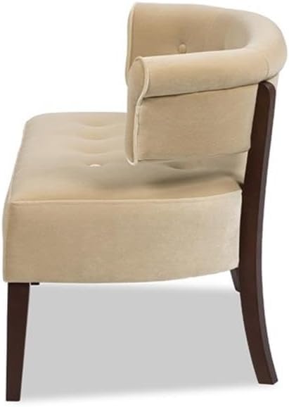 Pemberly Row Roll Arm Tufted Bench Settee, 51" W x 24" D x 29" H, Fawn Brown Performance Velvet, Split Back Design, Mid-Century Modern Accent Seating for Bedroom, Living Room, or Dining Nook