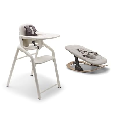 Bugaboo Giraffe High Chair Bundle – Wooden High Chair + Newborn Set + Rocker Frame – Adjustable, Ergonomic, Newborn to Toddler Seating System, FSC Certified - White