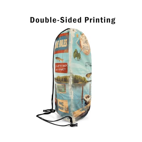 jejeloiu Lake Drawstring Backpack 13"x15.7" Lakeside Pike Fish Boat Gym String Bag Fishing Sports Sackpack Natural Scenery Waterproof Cinch Bag4