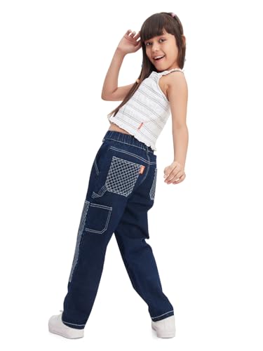 Image of olele Girls Super Jeans Collection for 4-14 Yrs | Stretchable Cotton Denim Trousers | Blue Jeans for Kids | Baggy Denim Pants | Cargo Pants for Girls