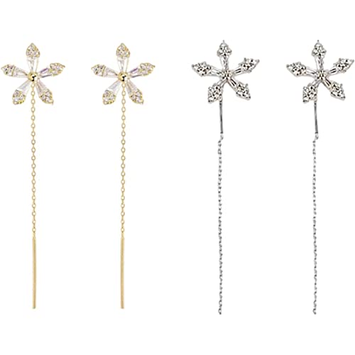 2Pairs Shiny Diamond Flower Earrings,Glänzende Diamant-Blumen-Ohrringe,Ohrringe Quaste Ohrringe Baumeln,Ohrringe Kette für Frauen Mädchen,Tropfen Ohrringe Kette,Damen hängende ohrringe Cover