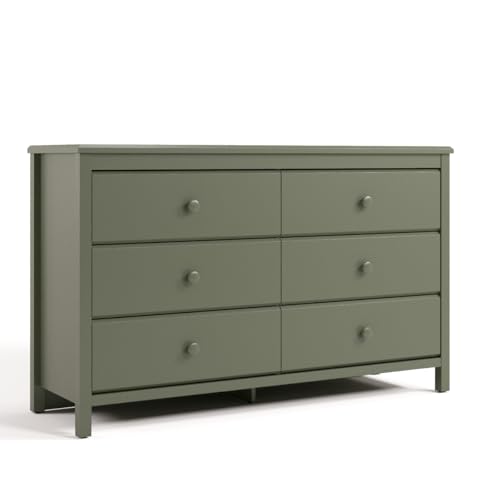 Image of Storkcraft Alpine 6-Drawer Dresser (Olive) - GREENGUARD Gold Certified, Green Dresser for Bedroom, Kids & Nursery Storage Drawers, Safety Interlocking Drawers, Pre-Installed Tracks, Kids Bedroom