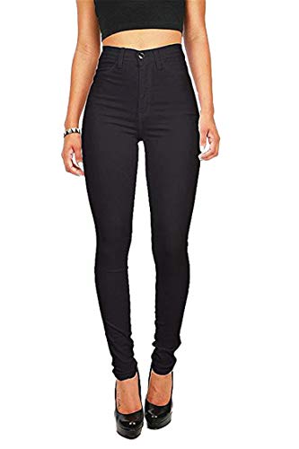 Andongnywell Super High Waisted Stretchy Skinny Jeans Denim Pants (Black,X-Large)
