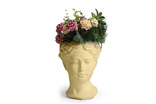 Jarrón de hormigón Multiusos decoración Cabeza Mujer Color Amarillo 16*14*21CM casa jardín portaplantas DXI-821660 Cover