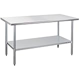 Profeeshaw Stainless Steel Prep Table 60x30 Inch NSF Commercial Work Table with Undershelf Heavy Duty Table for Kitchen Restaurant Home Hotel