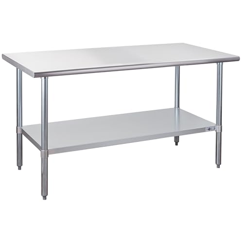 Profeeshaw Stainless Steel Prep Table 60x30 Inch NSF Commercial Work Table with Undershelf Heavy Duty Table for Kitchen Restaurant Home Hotel