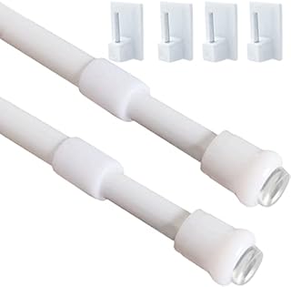 2Pcs Small Net Curtain Rods Extendable, Tension Rod Wardrobe, Curtain Rods White for Cupboard, Windows, Bookshelf (30-50CM/11.81-19.69 Inch,White,Diameter: 10mm/7.8mm)