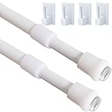 2 Stücks Klein Gardinenstange Ausziehbar ohne Bohren, Klemmstange, Teleskop Gardinenstange, Vorhangstange Weiß für Store, Schrank, Kleiderschrank (50-90CM,Φ7.6&9.6mm)