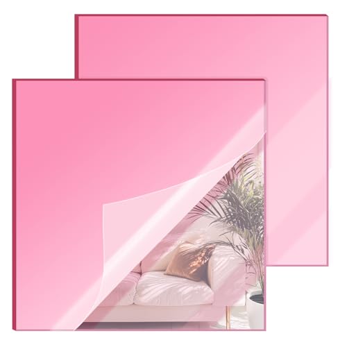 Image of 12x12 Inches Pink Mirror Acrylic Sheet - 2 Pcs Reflective Acrylic Panel for DIY Crafts, Home Decor & More (30x30 cm)