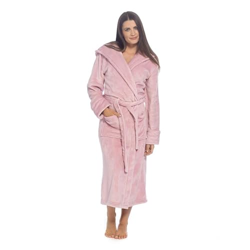 Robe de chambre à capuche en flanelle polaire grise pour femme