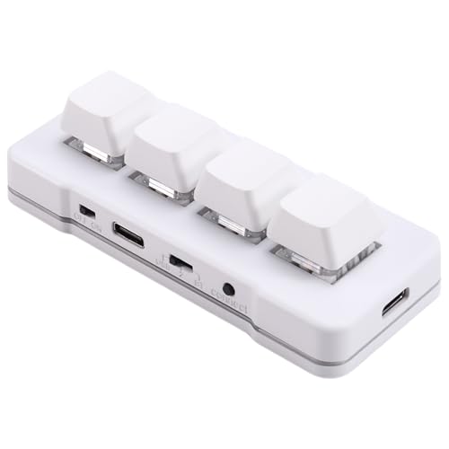 Xnuiasqe MK424G 4 Touches Mini Clavier Personnalisé avec Interrupteur Mécanique Bleu 2.4G + Connexion USB pour Le de Bureau Multimédia Blanc