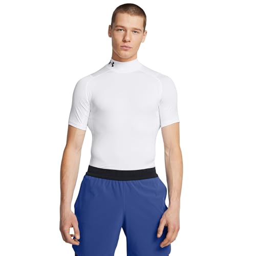 Under Armour HeatGear Comp Mock Herren-T-Shirt, kurzärmelig, Weiß (100)/Schwarz, Medium Hoch – Ansicht 1