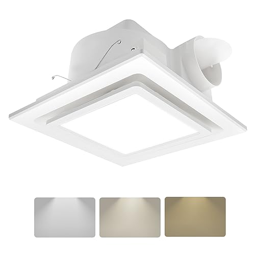 POWERENG Bathroom Exhaust Fan with Light,11.8 in Panel,12W Square LED,141