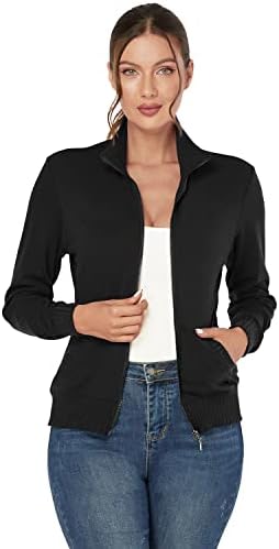 J.Corrine Women's Zip up Sweatshirts Jacket Stand Collar Long Sleeve Running Track Jacket with Pockets