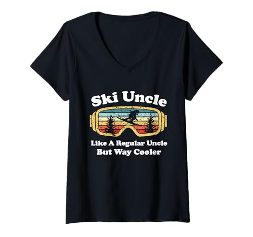Womens Ski Uncle Like A Regular Uncle Only Way Cooler Funny Skiing V-Neck T-Shirt