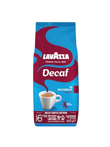Lavazza, Decaf „My Rich Break“ Intenso, kávová zrna bez kofeinu, ideální pro cappuccino, s aromatickými tóny tabáku a dřeva, Arabica a Robusta, intenzita 6/10, středně tmavý stupeň pražení, 500 g
