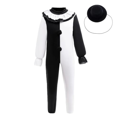 Lito Angels Vestito Costume Pierrot Clown Arlecchino con Cappello per Bambino Taglia 9-10 anni, L
