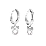 Small Mouse Dangle Hoop Earrings for Women Girls 925 Sterling Silver Cubic Zirconia Charm Animal Mice Huggie Sleeper Hoops Cartilage Hypoallergenic for Sensitive Ear Jewelry (Pink CZ)