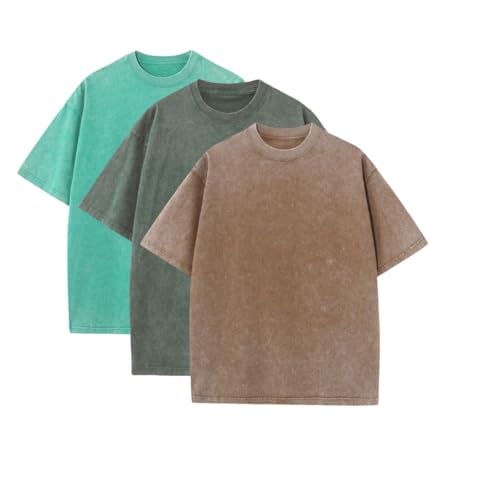 DXSHCV 3 Pcs Oversized T-Shirts for Men Heavyweight Cotton Workout Shirts Acid Wash Pump Gym Tees for Casual Active Wear