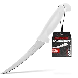 Modern Innovations 6 Inch Boning Knife, Ultimate Culinary butchers knife, White Plastic & Stainless Steel Curved Boning Knife for Meat Cutting, Deboning & Filleting with Ultra-Sharp Stiff Blade